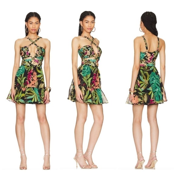 NWT PATBO Tropicalia Palm Cut Out Convertible Mini Dress in Black size L - Picture 3 of 16